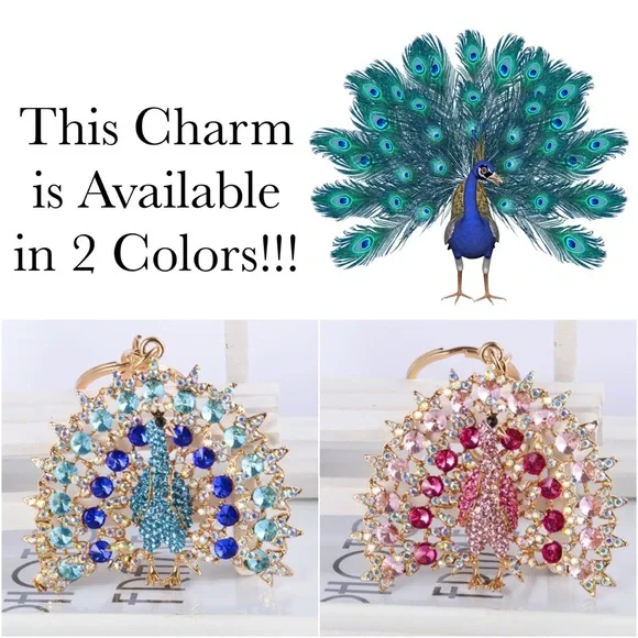 Beautiful Pink Crystal Peacock Keychain Charm - Picture 14 of 14